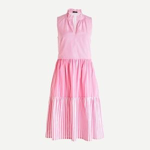 NWT jcrew pink and white stripe tiered dress
